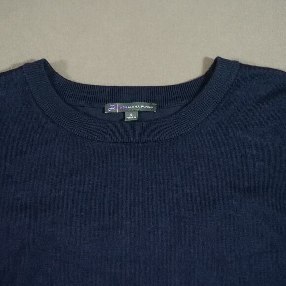 Adrianna Papell Top Womens Small Blue Knit Front Ruffled Blouse Short Sleeve - Picture 3 of 15